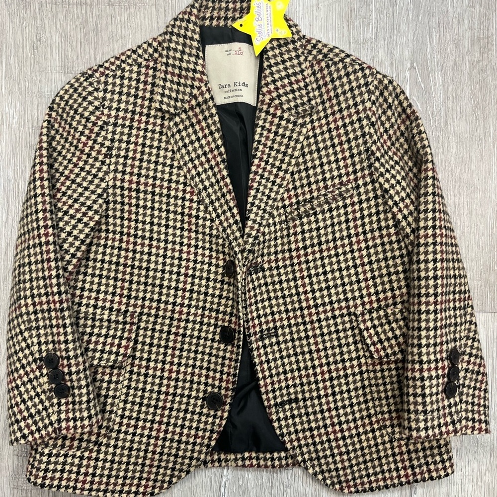 Zara Kids Collection Houndstooth Blazer - Black, Cream & Red Sz 5
